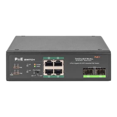 DIGITUS Industrieller 4-Port Gigabit PoE+ Switch mit 2x Uplink