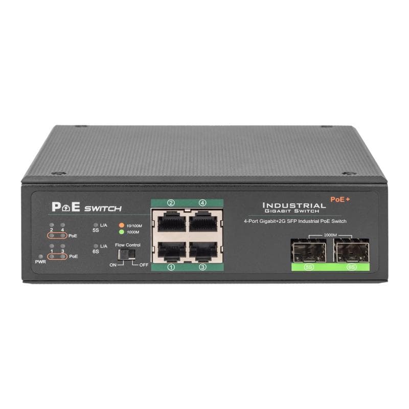 DIGITUS Industrieller 4-Port Gigabit PoE+ Switch mit 2x Uplink