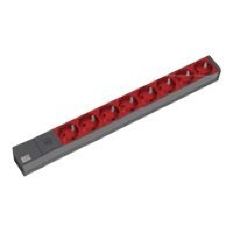 BACHMANN 19Zoll Steckdosenleiste 8fach 2m - mit IEC320 C14-Stecker - rote Schukodoseneinsätze - 33