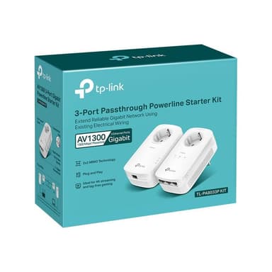 TP-LINK AV1300 - Gigabit Passthrough Powerline Starter Kit - Bridge - GigE, HomePlug AV (HPAV)