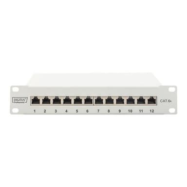 DIGITUS CAT 6A Patch Panel, geschirmt, 12-Port, 1HE, 10″, grau