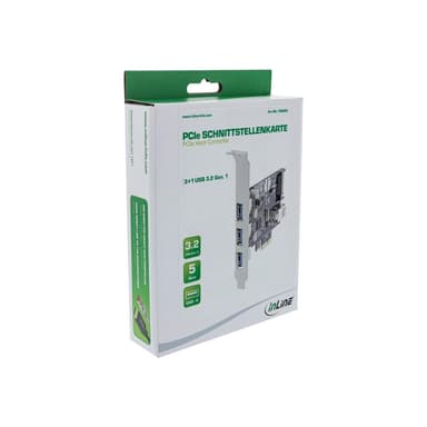 INLINE ® Schnittstellenkarte, 3x+1x USB 3.0, PCIe, mit SATA Stromanschluss, inkl. Low-Profile Slotbl