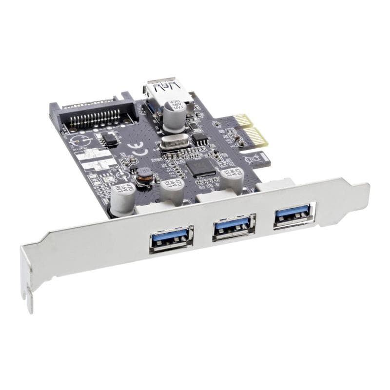 INLINE ® Schnittstellenkarte, 3x+1x USB 3.0, PCIe, mit SATA Stromanschluss, inkl. Low-Profile Slotbl