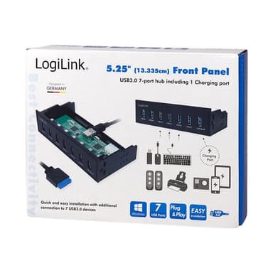 LOGILINK USB HUB 3.0, 7-Port, 5,25″ intern + Schnelladeport