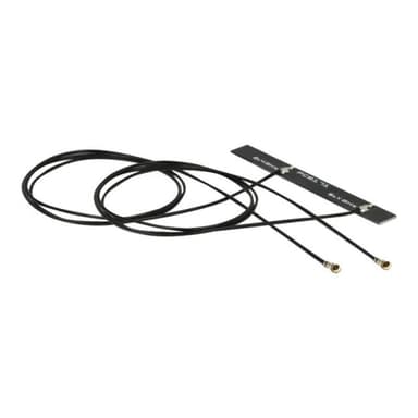 DELOCK WLAN 802.11 ac/a/h/b/g/n Doppelantenne 2 x MHF 4L Stecker 3 - 5 dBi 2 x 50cm PCB intern Klebe