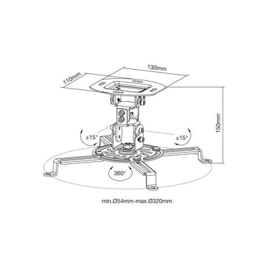 INLINE Basic Beamer Deckenhalterung, 15cm, max. 13,5kg