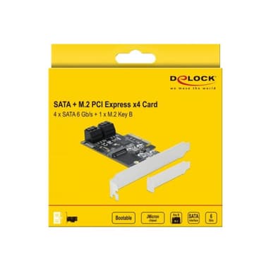 DELOCK 4 Port SATA und 1 Slot M.2 Key B PCI Express x4 Karte - Low Profile Formfaktor