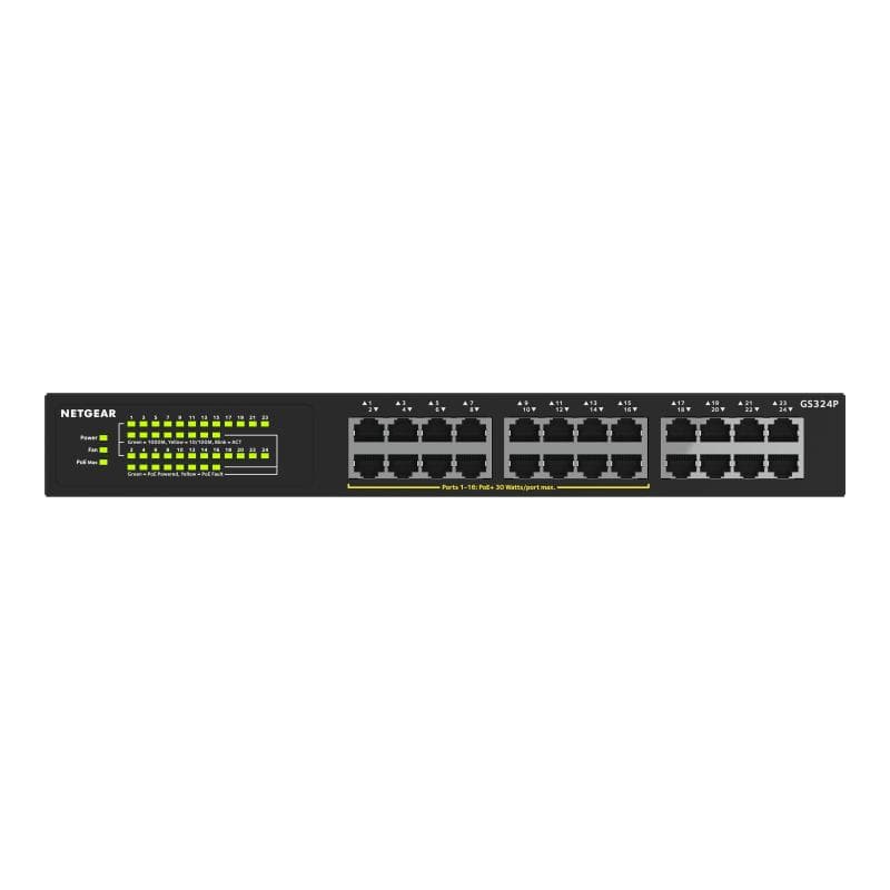 NETGEAR GS324P 24-Port Gigabit Ethernet Unmanaged PoE+ Switch mit 16-Ports PoE+ 190W Budget