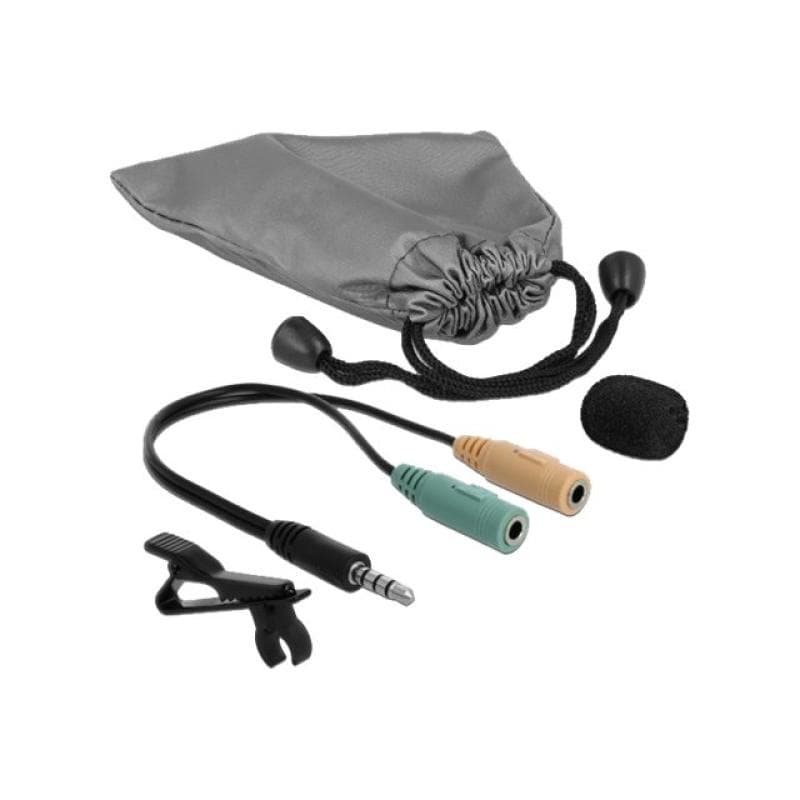 DELOCK Krawatten Lavalier Mikrofon Omnidirektional mit Clip 3,5 mm Klinkenstecker 3 Pin + Adapterkab