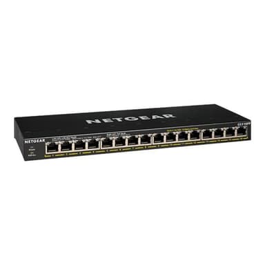 NETGEAR GS316P unmngd 16port Gigabit Ethern PoE+Switch, 115W PoE+bdgt, fanless, plug/play, expnd PoE