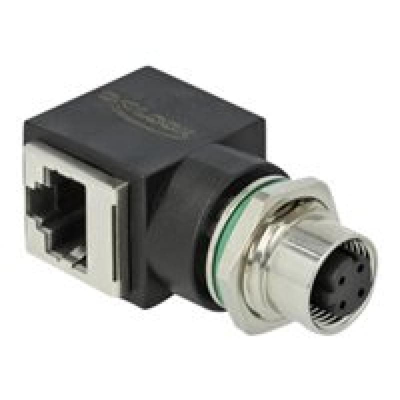 DELOCK Netzwerkadapter M12 4 Pin D-kodiert Buchse zu RJ45 Buchse (66312)