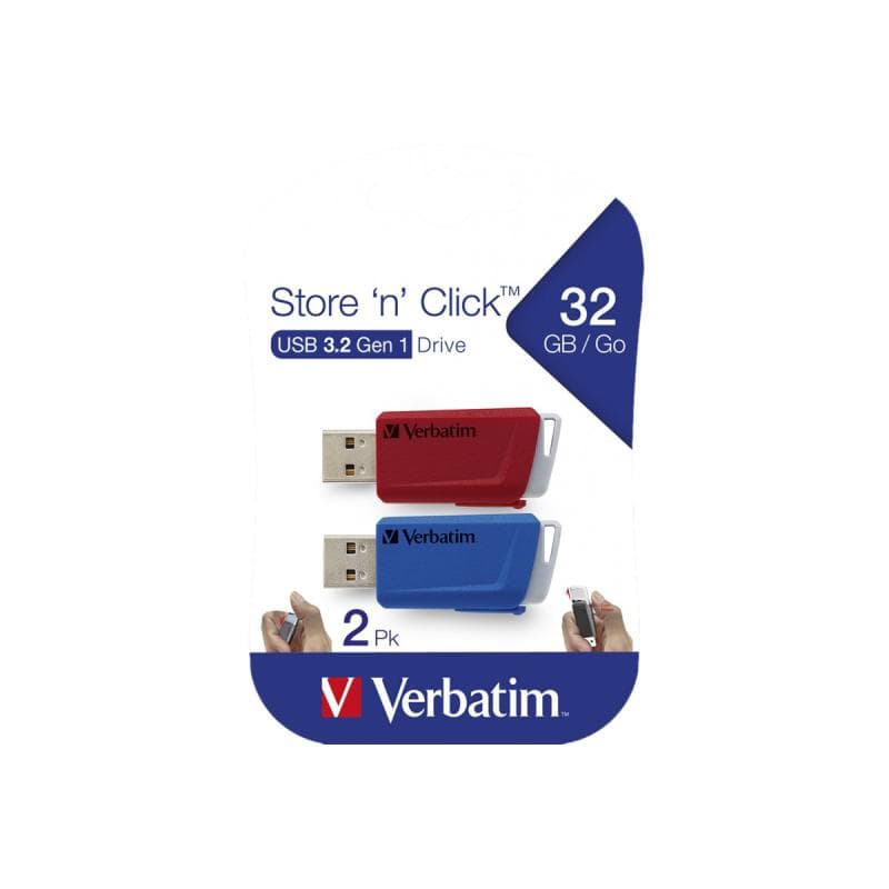 VERBATIM USB-Stick 2x 32GB Verbatim 3.2 Store'n Click Gen1 rot/blau extern retail