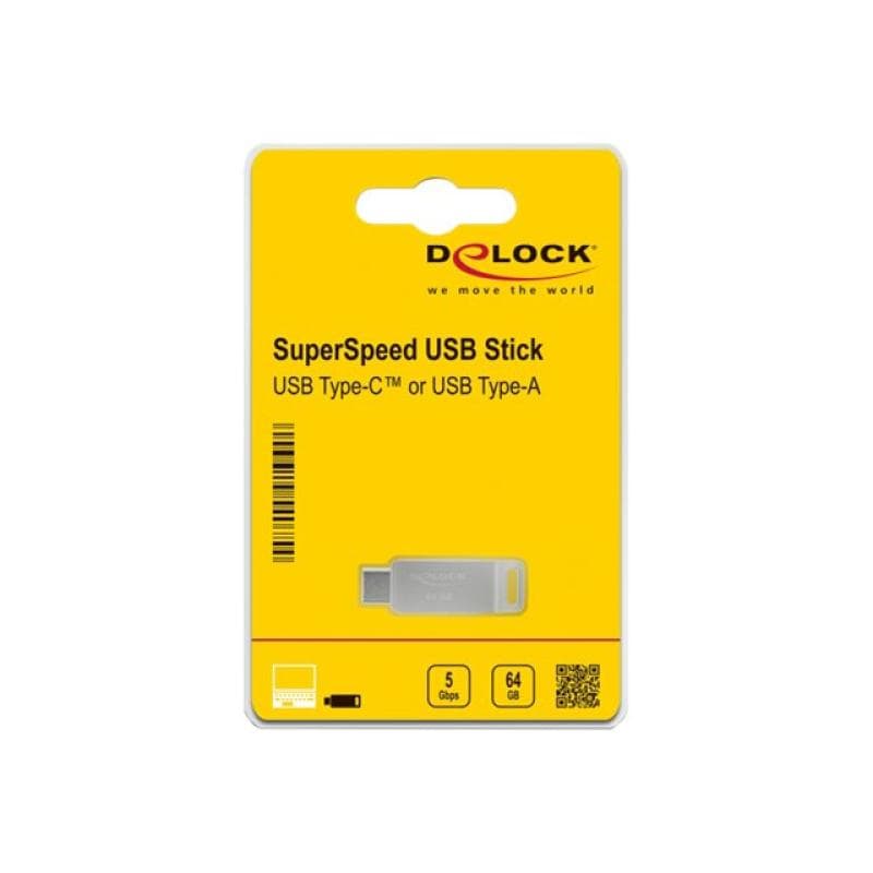 DELOCK USB 3.2 Gen 1 USB-CT + Typ-A Speicherstick 64 GB - Metallgehäuse