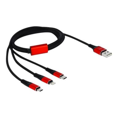 DELOCK USB Ladekabel 3in1 Typ-A 1m | A>Lightning/m USB-B/USB-C