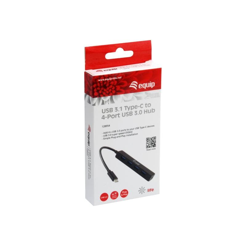 EQUIP USB-Hub USB3.1-C zu USB3.0, 4Port, schwarz