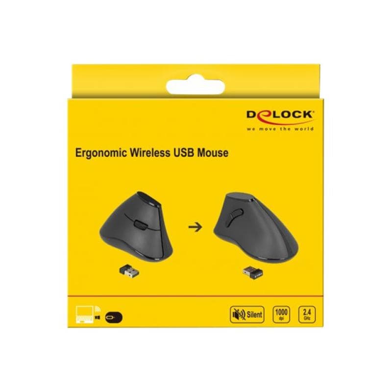 DELOCK Ergonomic - Maus - ergonomisch - Für Rechtshänder - optisch - 5 Tasten - kabellos - 2,4 GHz