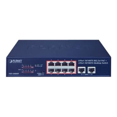 PLANET TECHNOLOGY FSD-1008HP ungemanaged Fast Ethernet (10/100) Energie Über Ethernet (PoE) U