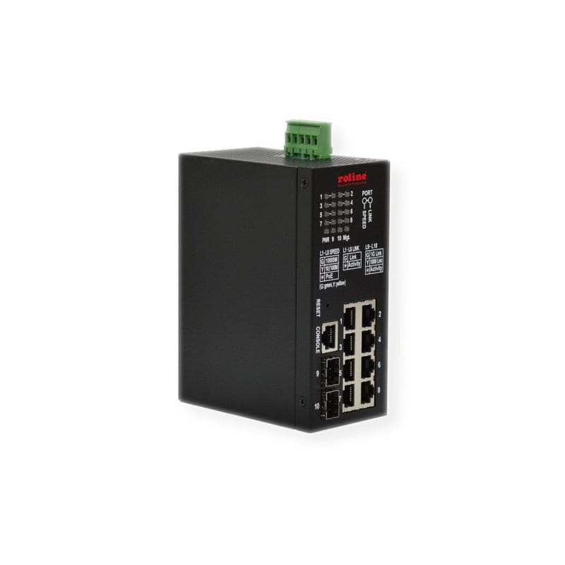 ROLINE Industrial Gigabit Switch, 10 Ports (8x RJ45 + 2x SFP), PoE+, Smart Managed (21.13.1137)