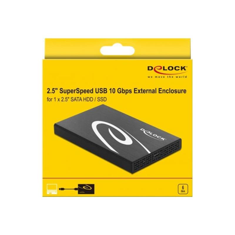 DELOCK Externes Gehäuse für 6,35cm 2,5Zoll SATA HDD/SSD mit SuperSpeed USB 10 Gbps USB 3.1 Gen 2