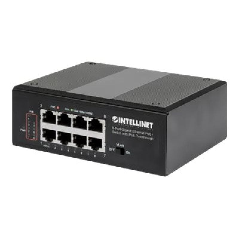 INTELLINET 8-Port PoE+ Gb Switch PoE-Passthrough 1xPD PoE 95W Eingangsstrom 7x PSE PoE Strombudget b