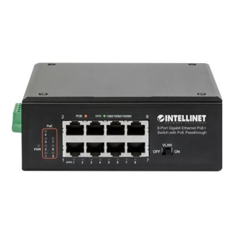INTELLINET 8-Port PoE+ Gb Switch PoE-Passthrough 1xPD PoE 95W Eingangsstrom 7x PSE PoE Strombudget b