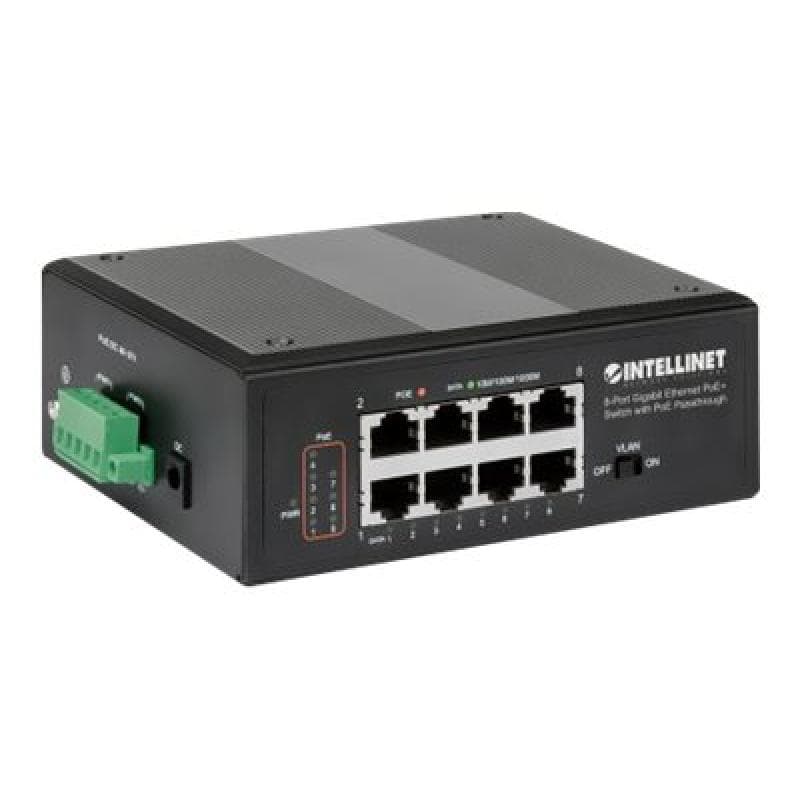 INTELLINET 8-Port PoE+ Gb Switch PoE-Passthrough 1xPD PoE 95W Eingangsstrom 7x PSE PoE Strombudget b