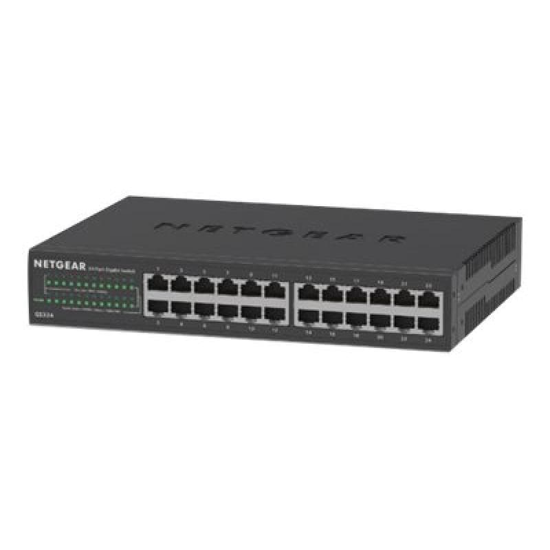 NETGEAR GS324 24-Port Gigabit Ethernet Unmanaged Switch lüfterlos mit Wand- und Rackbefestigungskit