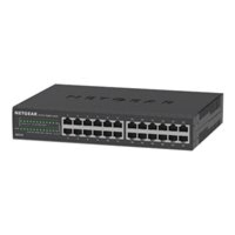 NETGEAR GS324 24-Port Gigabit Ethernet Unmanaged Switch lüfterlos mit Wand- und Rackbefestigungskit