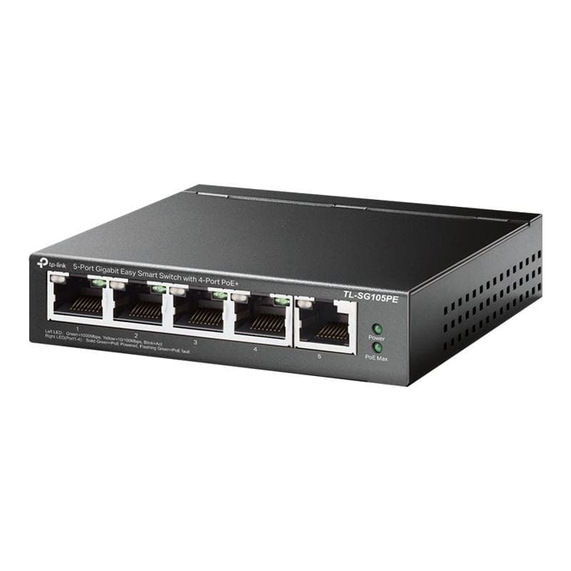 TP-LINK 5-Port Gigabit Easy Smart Switch with 4-Port PoE+ 65 W PoE Power, Desktop Steel Case