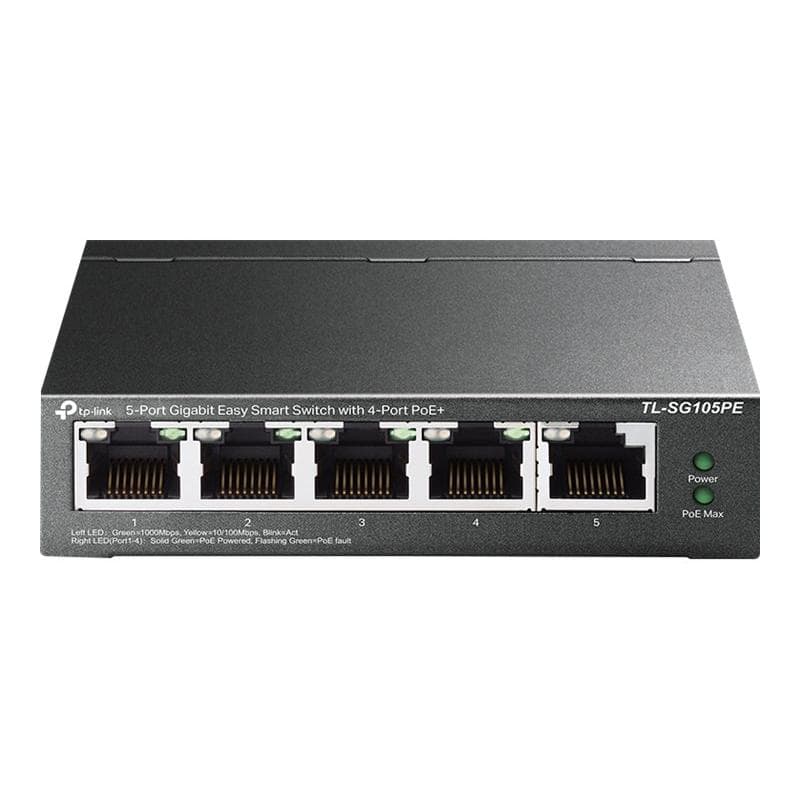 TP-LINK 5-Port Gigabit Easy Smart Switch with 4-Port PoE+ 65 W PoE Power, Desktop Steel Case