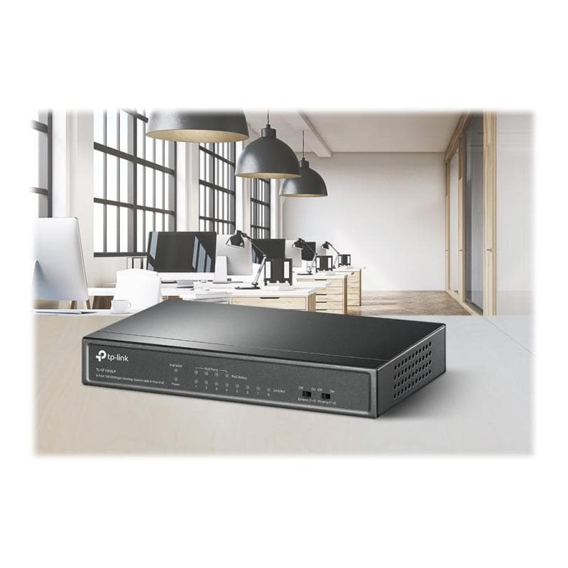 TP-LINK 8-Port 10/100 Mbps Desktop Switch with 4-Port PoE 41 W PoE Power, Desktop Steel Case
