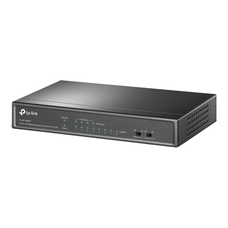 TP-LINK 8-Port 10/100 Mbps Desktop Switch with 4-Port PoE 41 W PoE Power, Desktop Steel Case