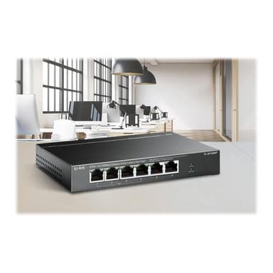 TP-LINK 6-Port 10/100 Mbps Desktop Switch with 4-Port PoE+ 67 W PoE Power, Desktop Steel Case