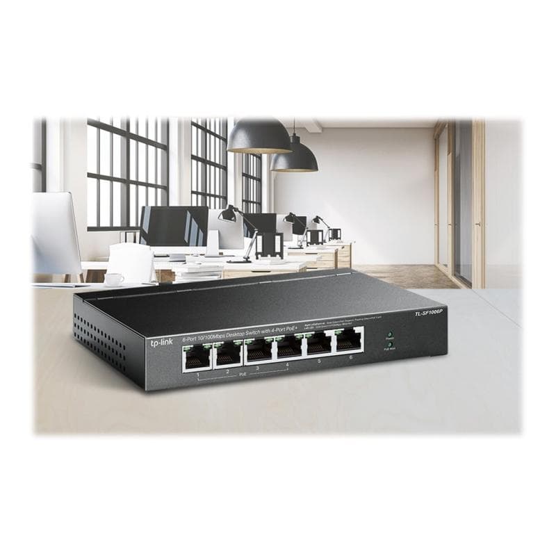 TP-LINK 6-Port 10/100 Mbps Desktop Switch with 4-Port PoE+ 67 W PoE Power, Desktop Steel Case
