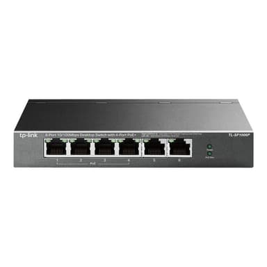 TP-LINK 6-Port 10/100 Mbps Desktop Switch with 4-Port PoE+ 67 W PoE Power, Desktop Steel Case