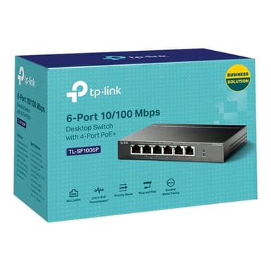TP-LINK 6-Port 10/100 Mbps Desktop Switch with 4-Port PoE+ 67 W PoE Power, Desktop Steel Case