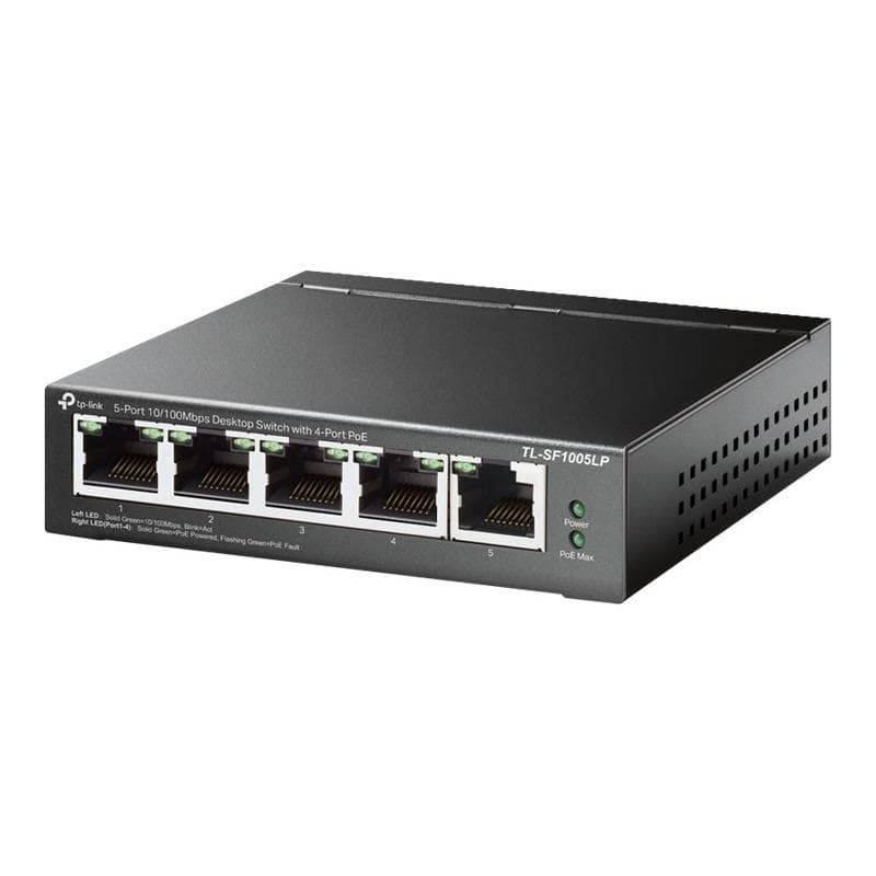 TP-LINK 5-Port 10/100 Mbps Desktop Switch with 4-Port PoE 41 W PoE Power, Desktop Steel Case