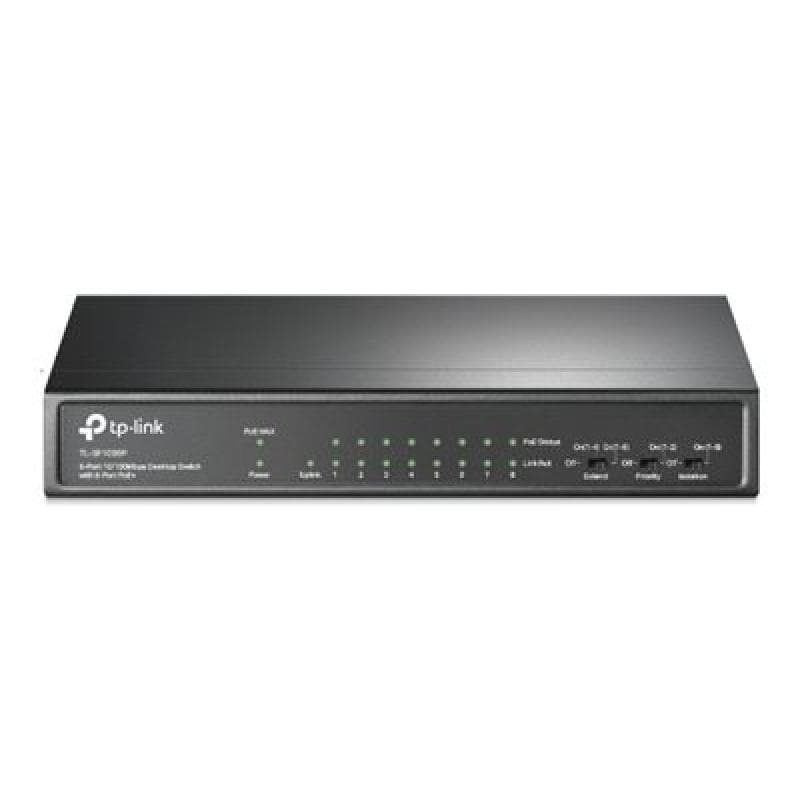 TP-LINK 9-Port 10/100 Mbps Desktop Switch with 8-Port PoE+ 65 W PoE Power, Desktop Steel Case