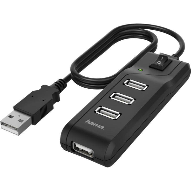 HAMA USB-Hub 4 Ports, USB 2.0, 480 Mbit/s, Ein-/Ausschalter