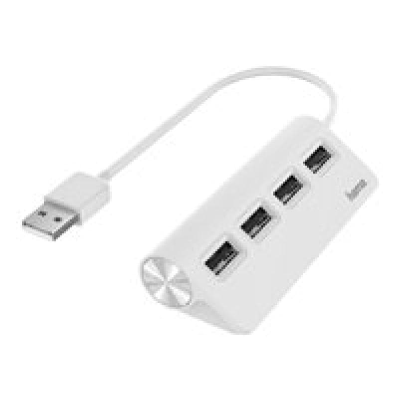 HAMA USB-Hub 4 Ports, USB 2.0, 480 Mbit/s, weiß