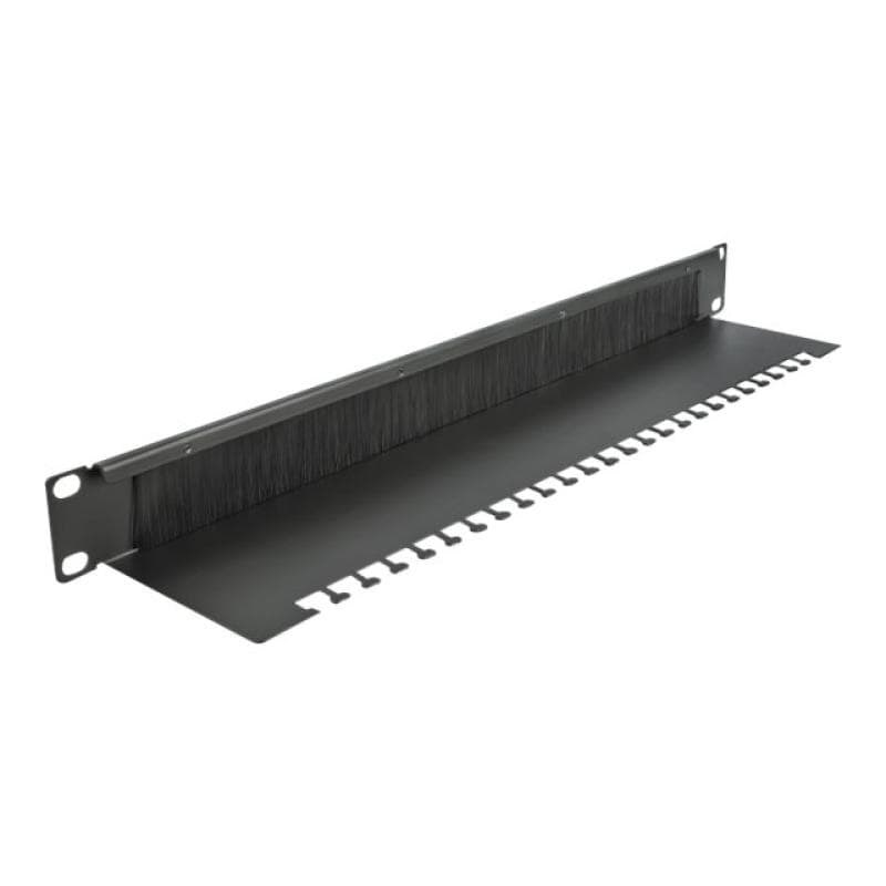 DELOCK Cable Management Brush Strip with Cable Support Plate - Kabelführungspanel mit Bürste - Schwa