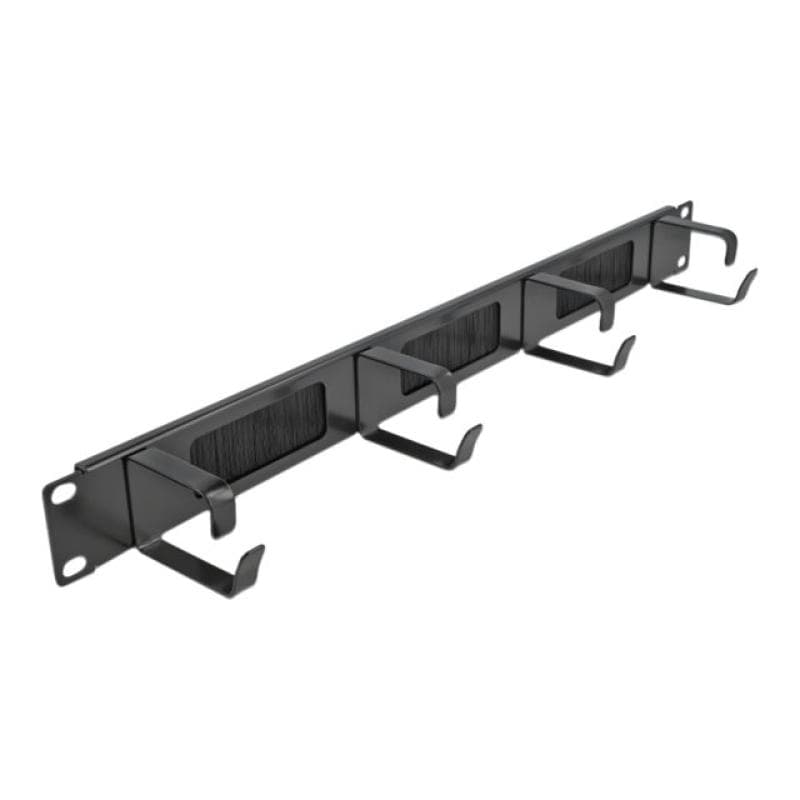 DELOCK Cable Management Brush Strip with 4 hooks - Kabelführungspanel mit Bürste - Schwarz - 1U - 48