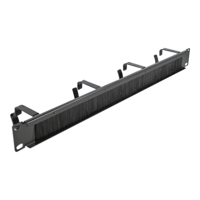 DELOCK Cable Management Brush Strip with 4 hooks - Kabelführungspanel mit Bürste - Schwarz - 1U - 48