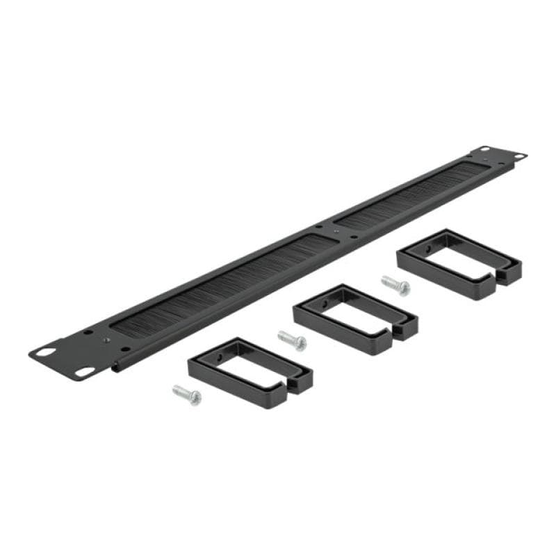 DELOCK Cable Management Brush Strip with 3 hooks - Kabelführungspanel mit Bürste - Schwarz - 1U - 48