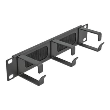 DELOCK Cable Management Brush Strip with 3 hooks - Kabelführungspanel mit Bürste - Schwarz - 1U - 25