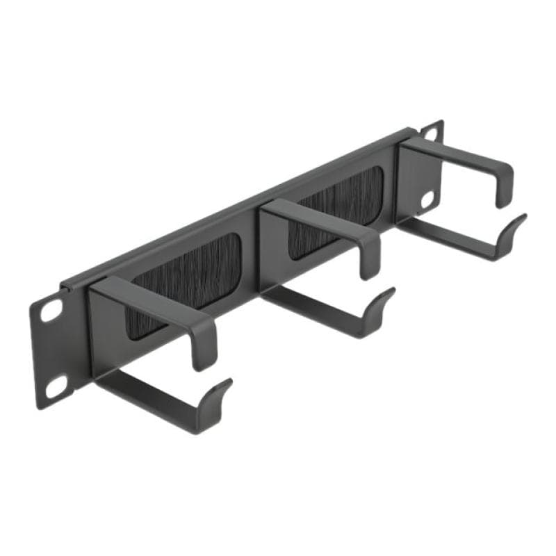 DELOCK Cable Management Brush Strip with 3 hooks - Kabelführungspanel mit Bürste - Schwarz - 1U - 25