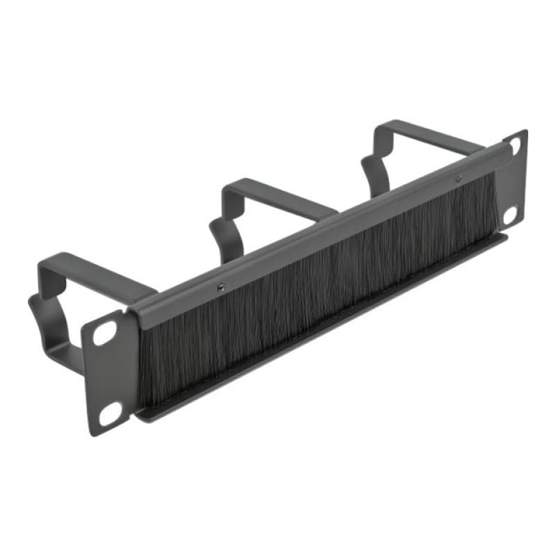 DELOCK Cable Management Brush Strip with 3 hooks - Kabelführungspanel mit Bürste - Schwarz - 1U - 25