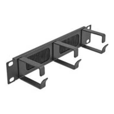 DELOCK Cable Management Brush Strip with 3 hooks - Kabelführungspanel mit Bürste - Schwarz - 1U - 25