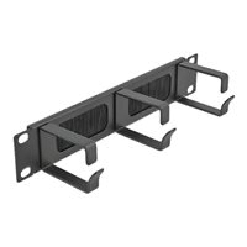 DELOCK Cable Management Brush Strip with 3 hooks - Kabelführungspanel mit Bürste - Schwarz - 1U - 25