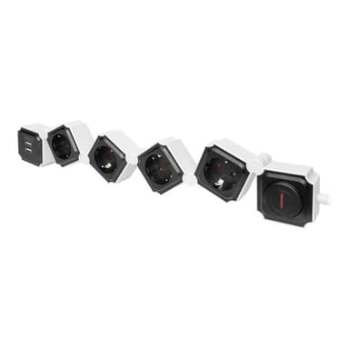 DIGITUS Flexible 4-fach Steckdosenl. 2 USB-Anschluss & Schal